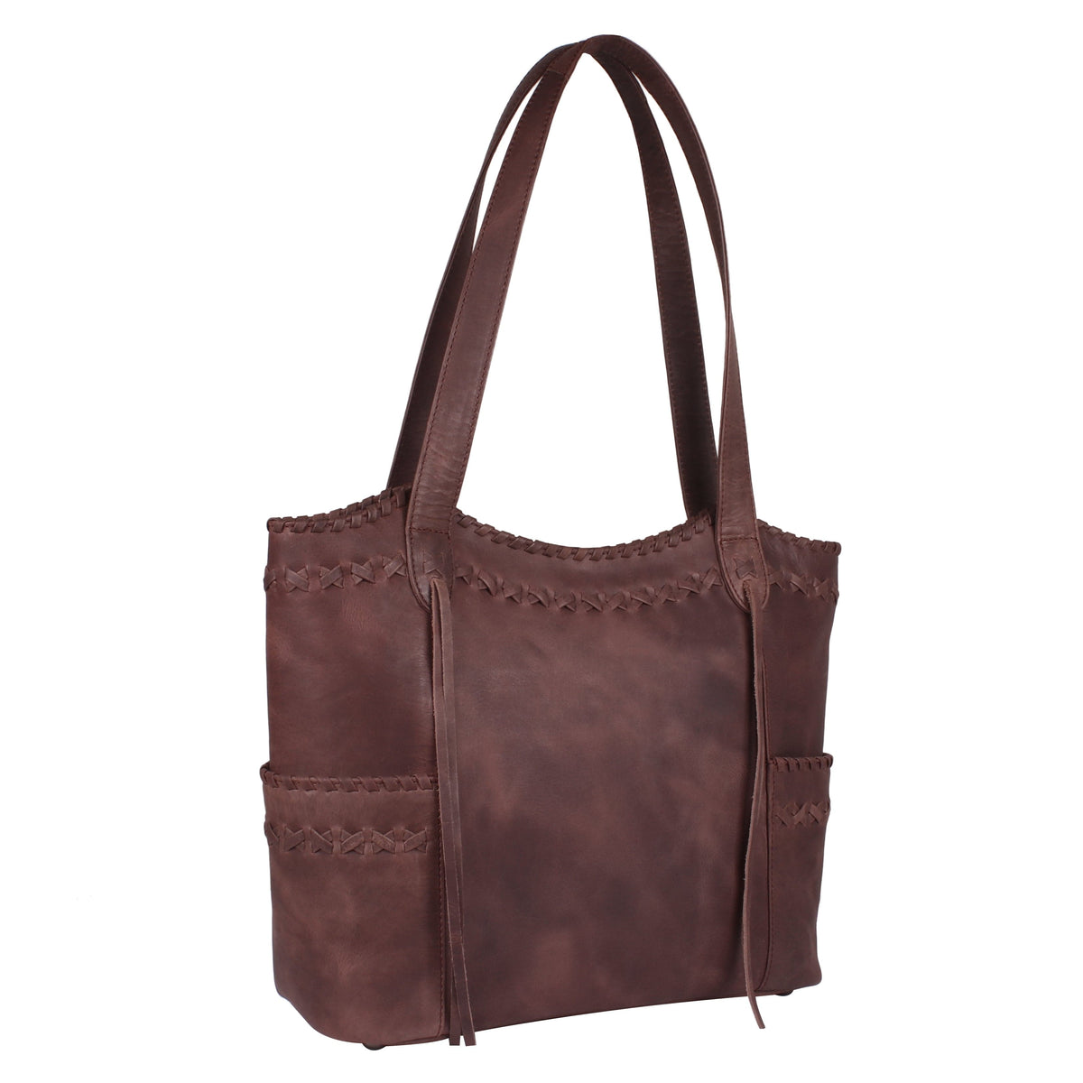 Concealed Carry Kendall Leather Tote in Mahogany – side view