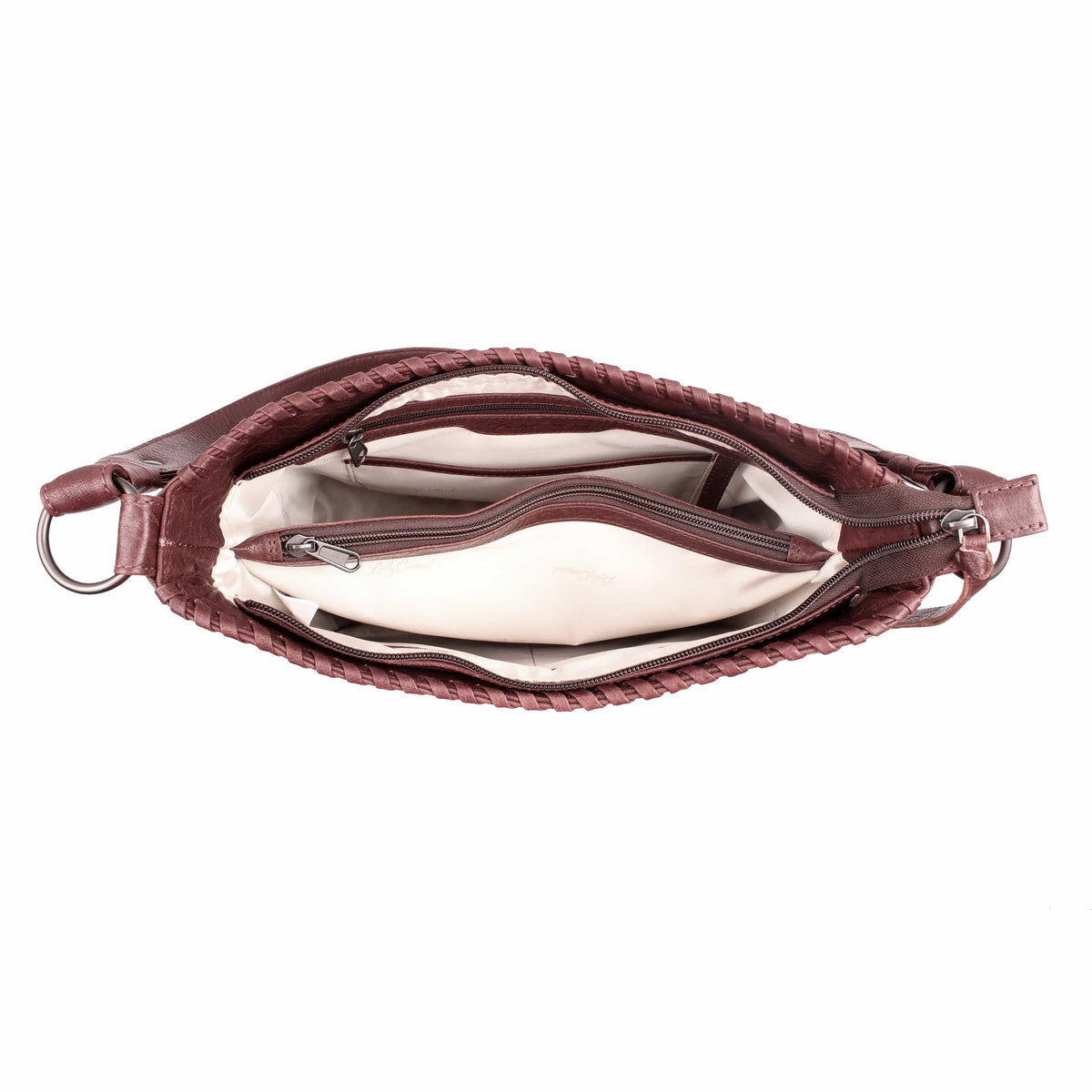 Concealed Carry Juliana Leather Hobo in Mahogany – interior view
