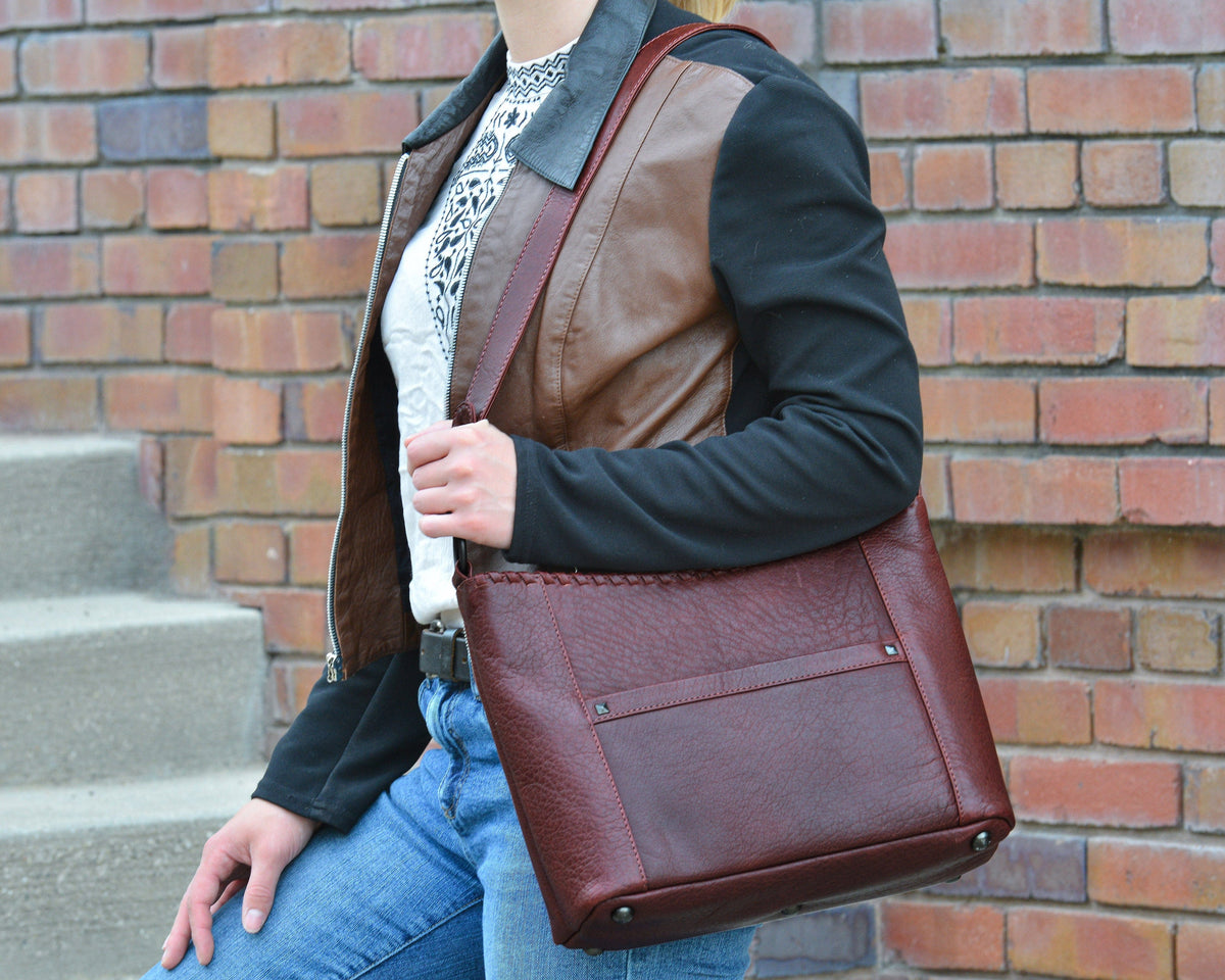 Concealed Carry Juliana Leather Hobo in Mahogany – worn by model
