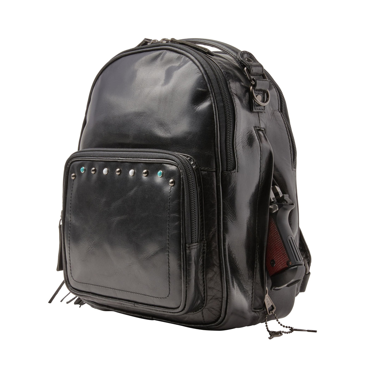 Concealed Carry Sawyer Leather Backpack in Dusty Black – concealment pocket