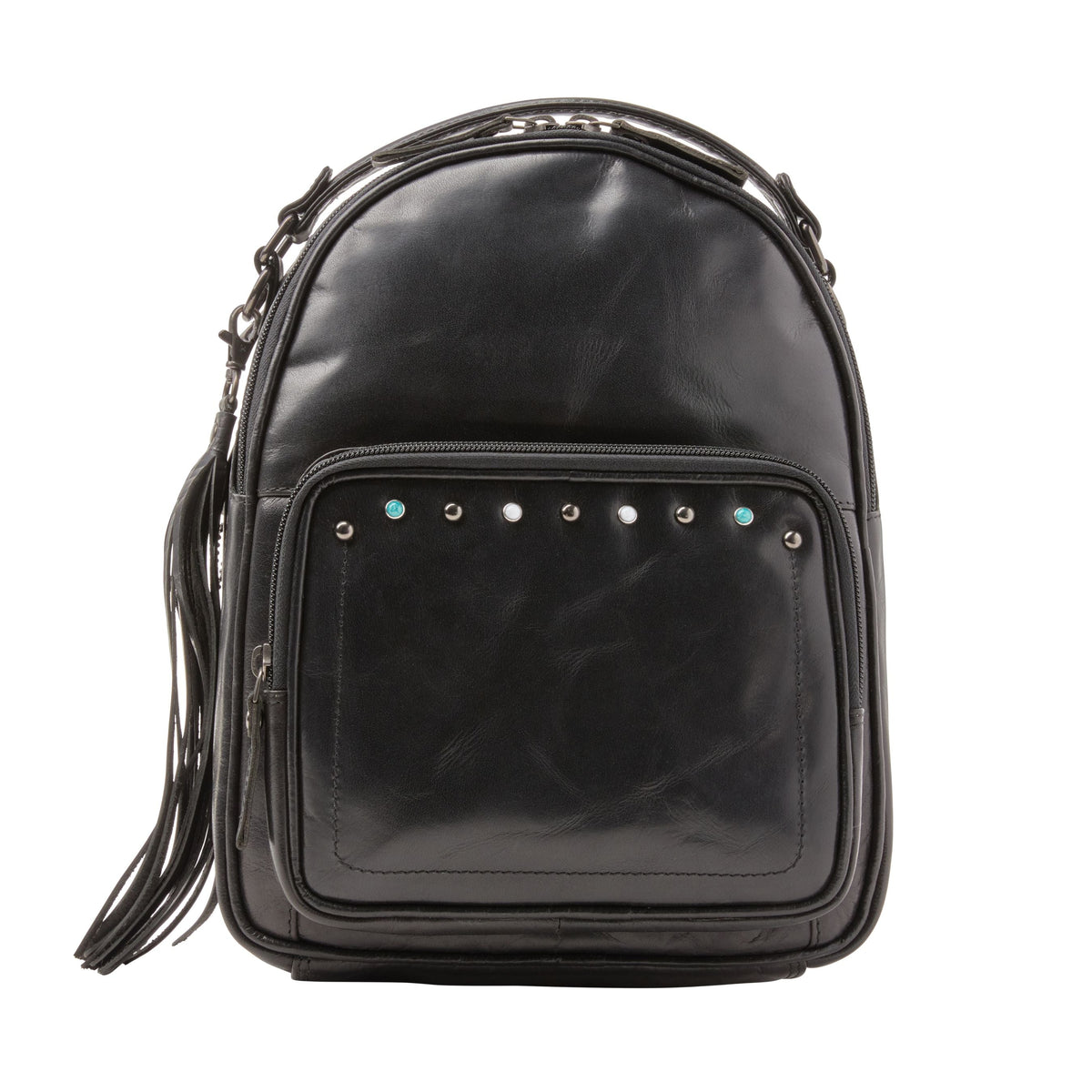 Concealed Carry Sawyer Leather Backpack in Dusty Black – front view