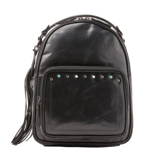 Concealed Carry Sawyer Leather Backpack in Dusty Black – front view