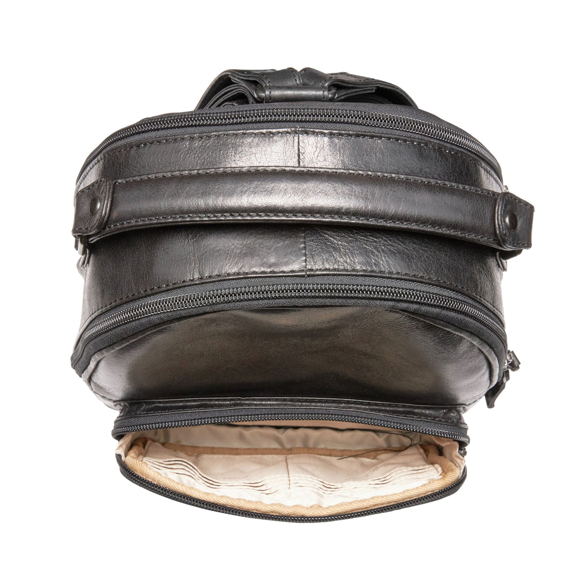 Concealed Carry Sawyer Leather Backpack in Dusty Black – interior view