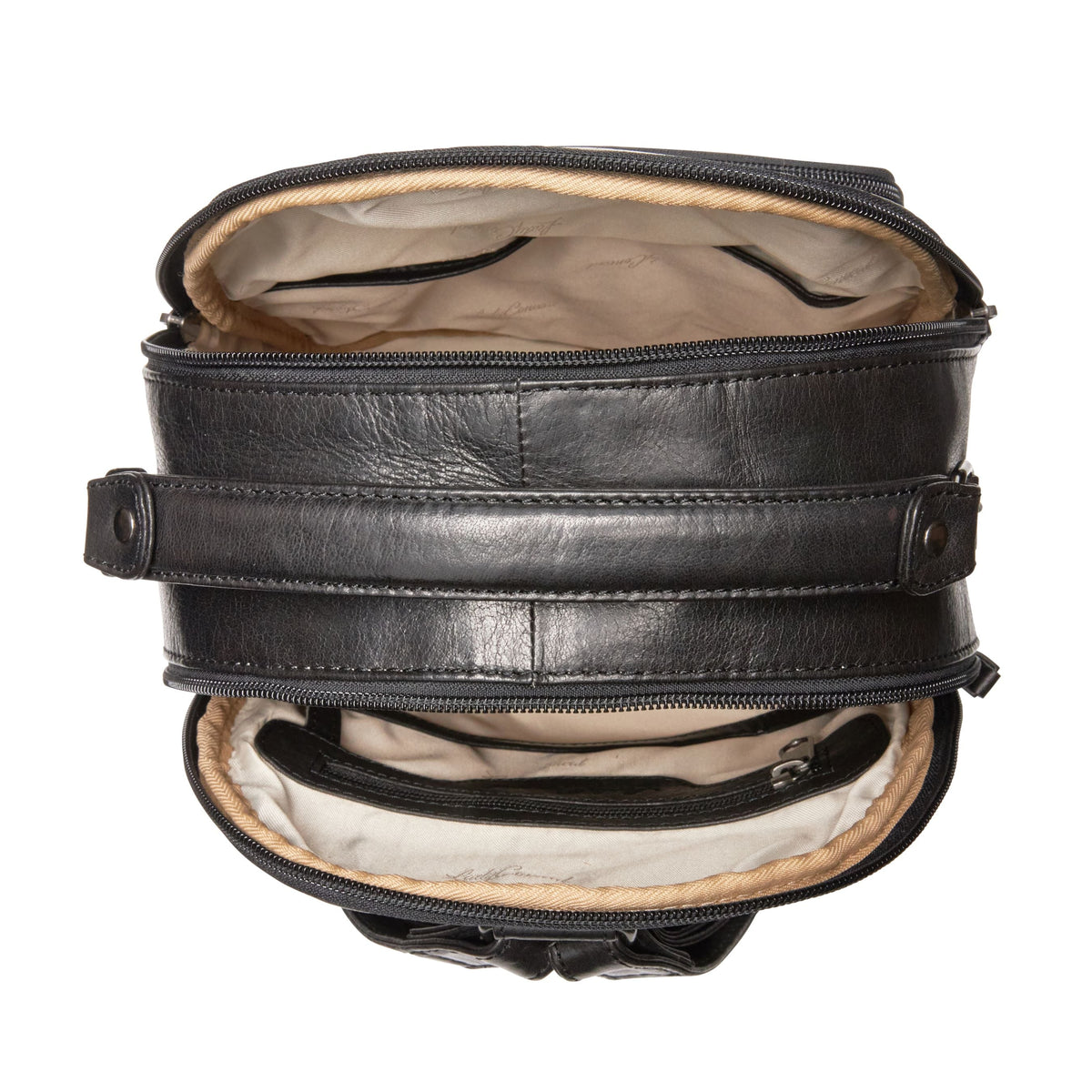Concealed Carry Sawyer Leather Backpack in Dusty Black – interior view 2