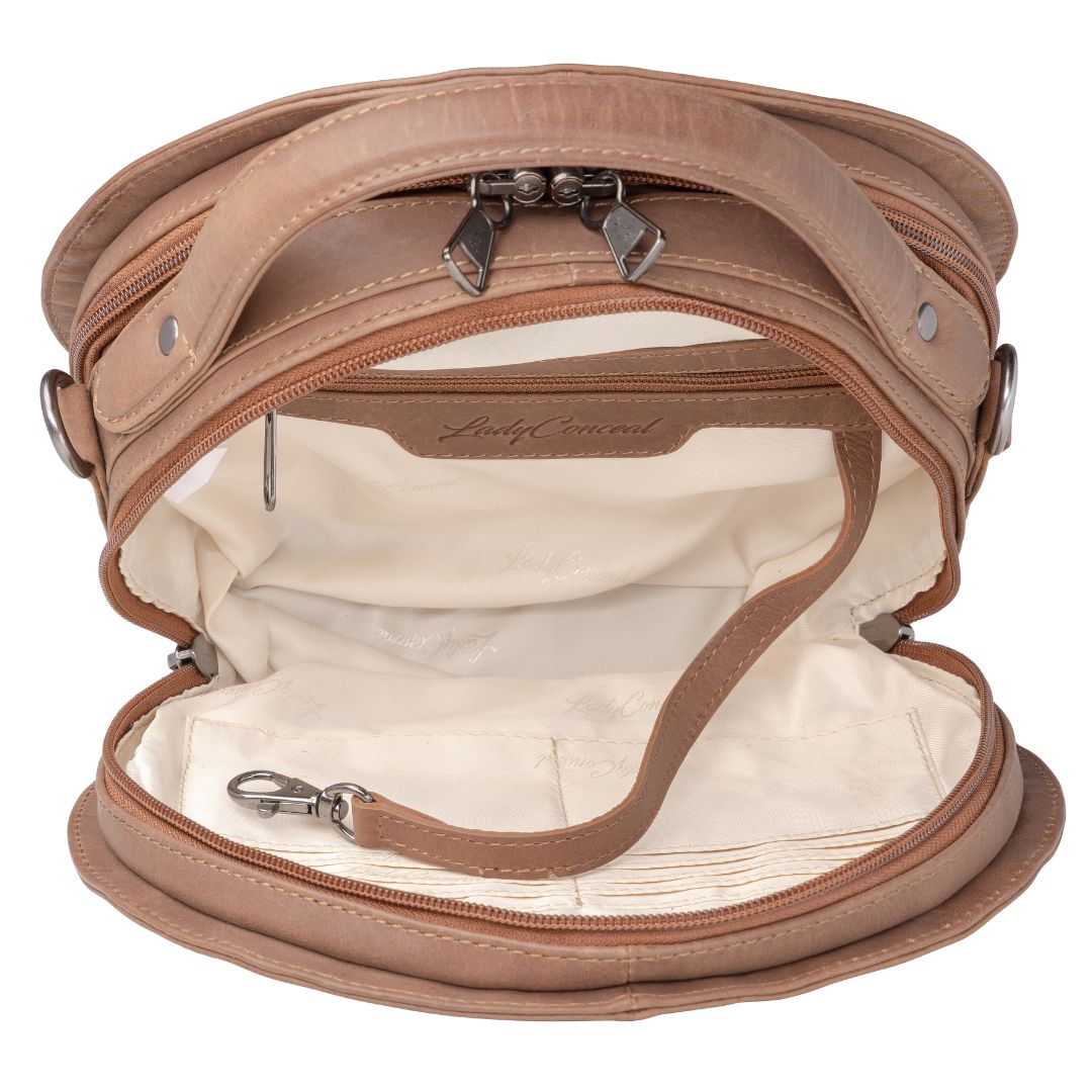 Concealed Carry Oaklee Crossbody Organizer in Cognac – interior view