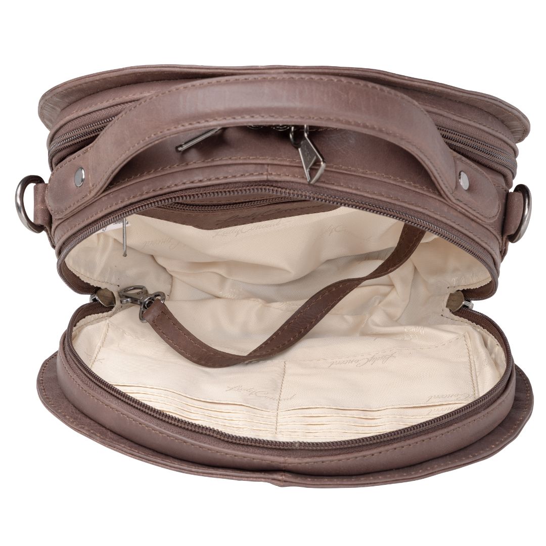 Concealed Carry Oaklee Crossbody Organizer in Mahogany – interior view