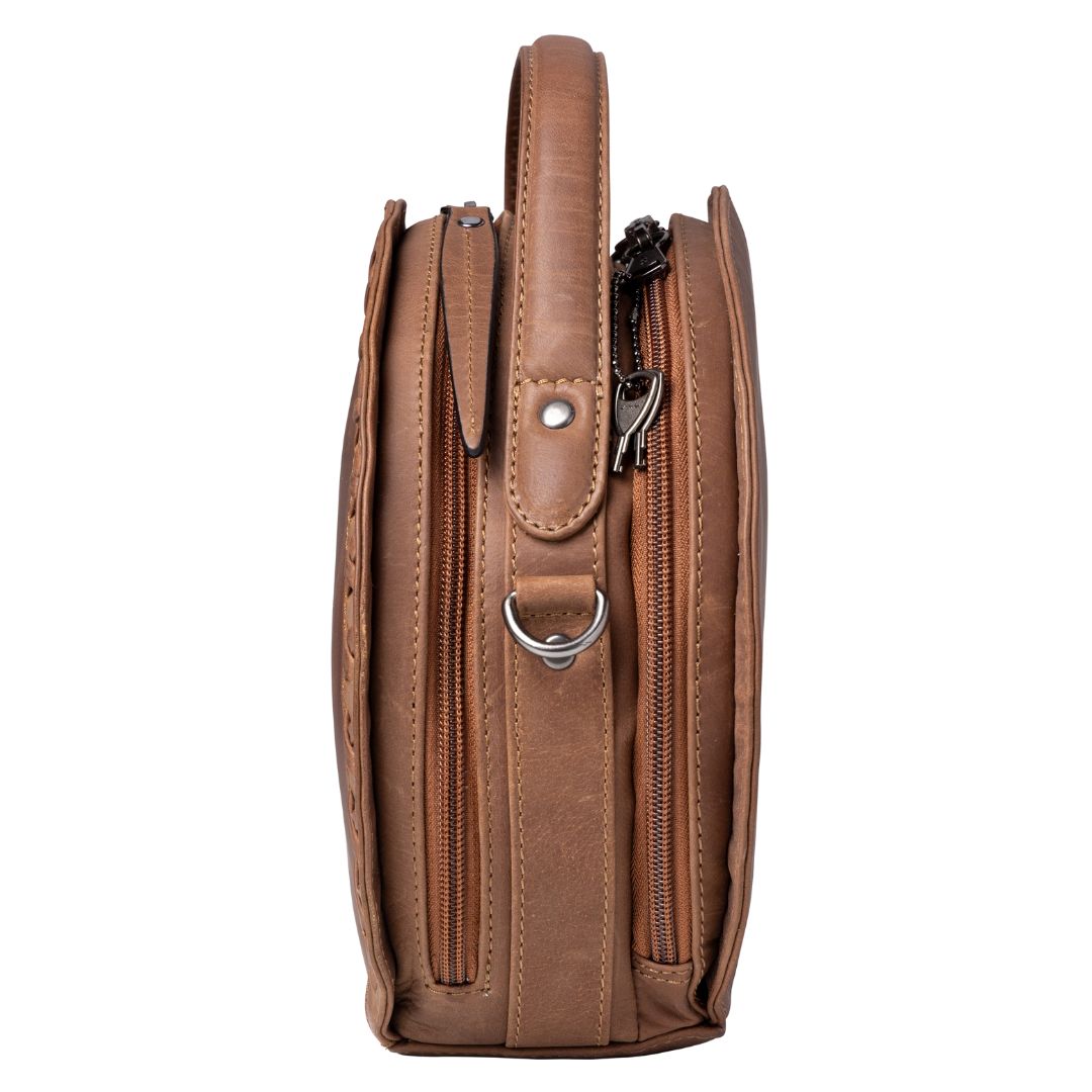 Concealed Carry Oaklee Crossbody Organizer in Cognac – side view 2