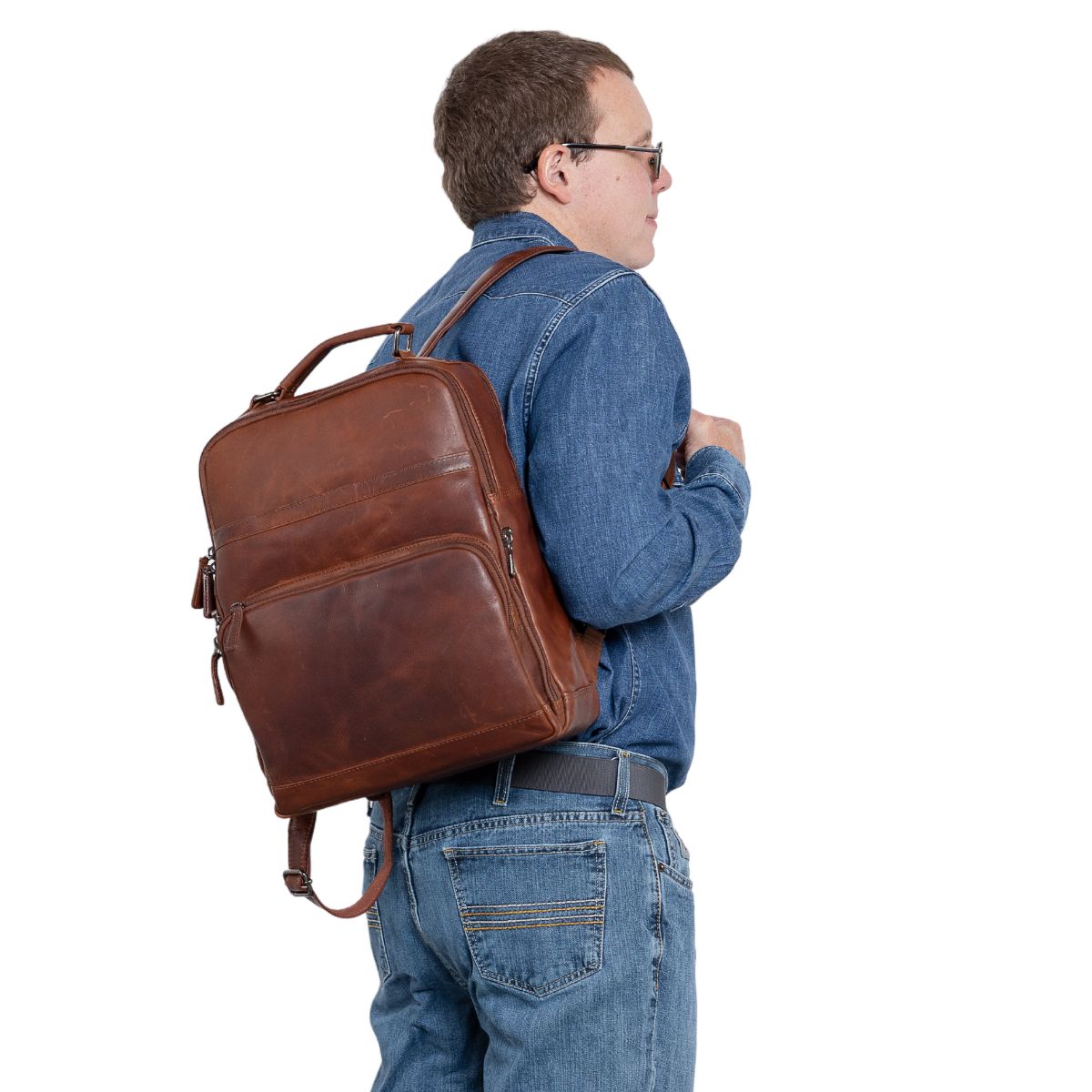 Concealed Carry Quinn Unisex Leather Backpack – worn by model