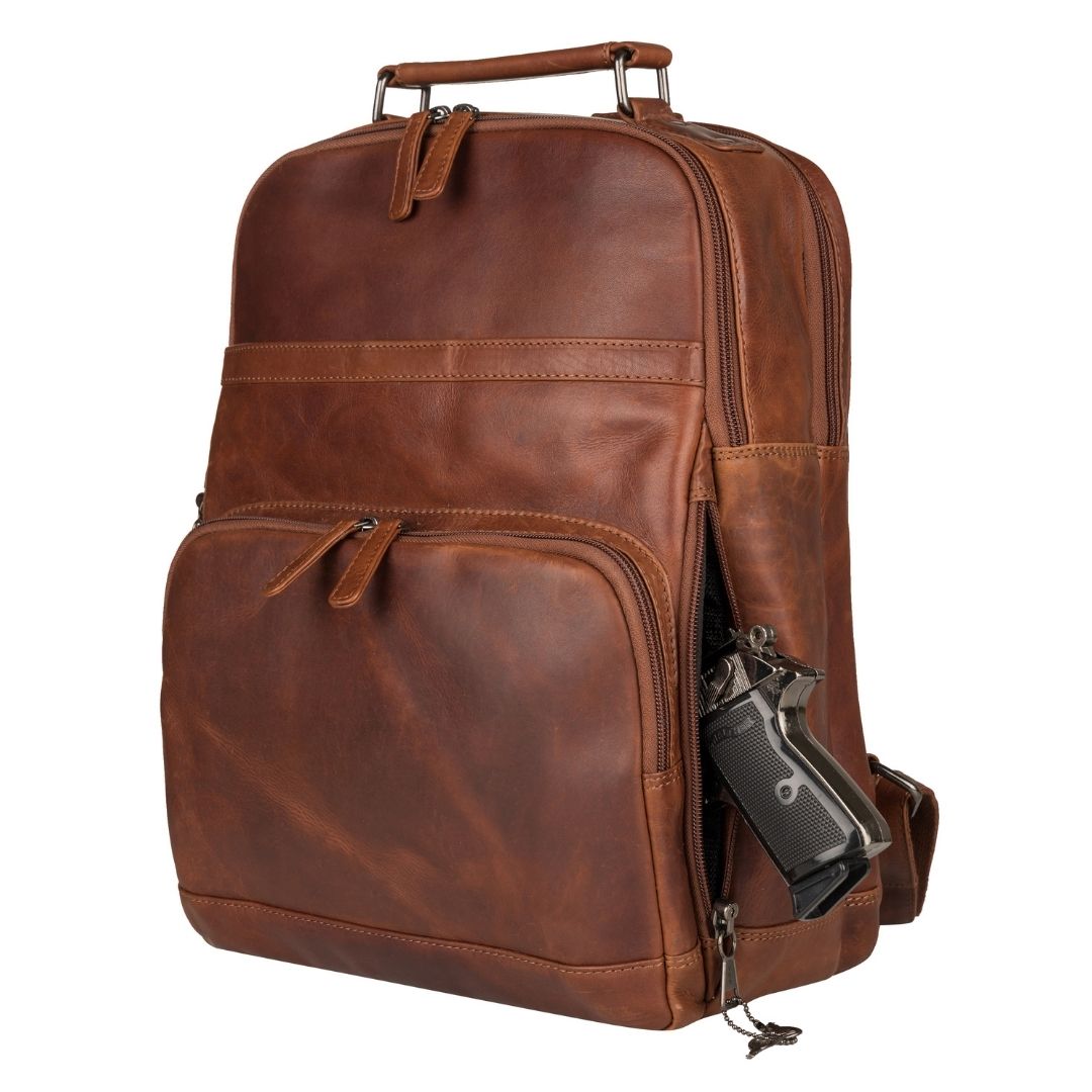 Concealed Carry Quinn Unisex Leather Backpack – concealment pocket