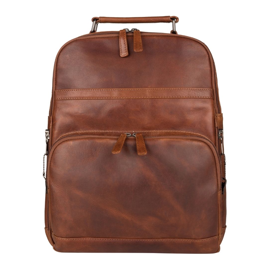 Concealed Carry Quinn Unisex Leather Backpack – front view