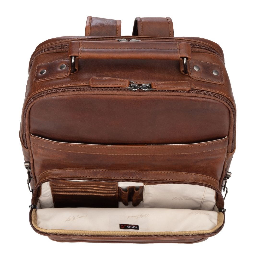 Concealed Carry Quinn Unisex Leather Backpack – interior view