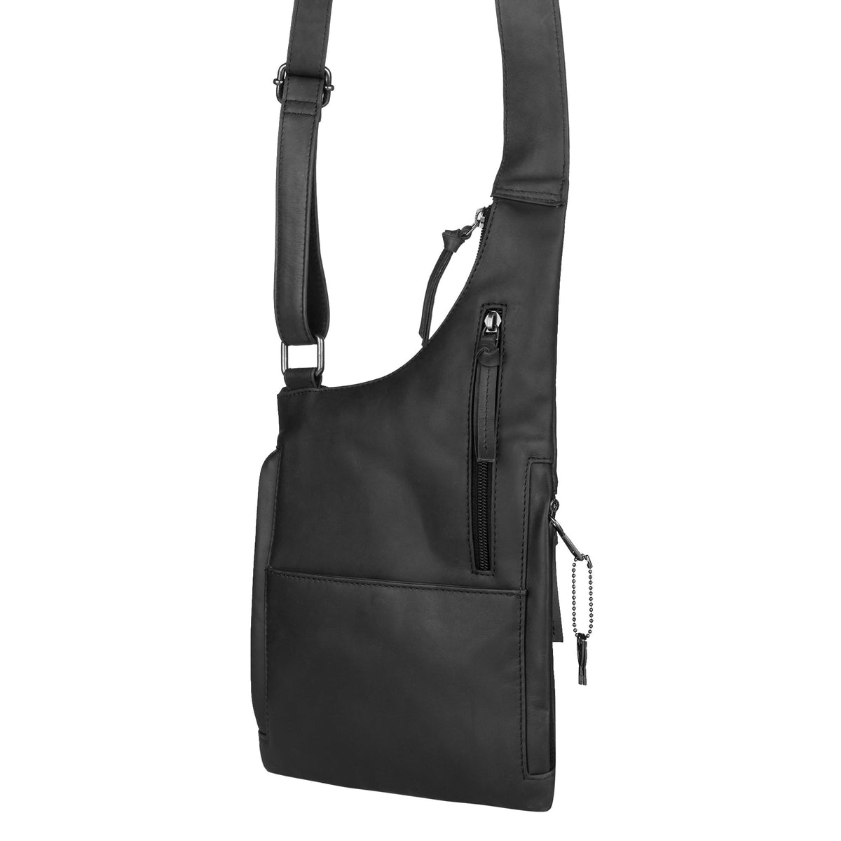 Concealed Carry Unisex Remi Leather Crossbody in Black – back view