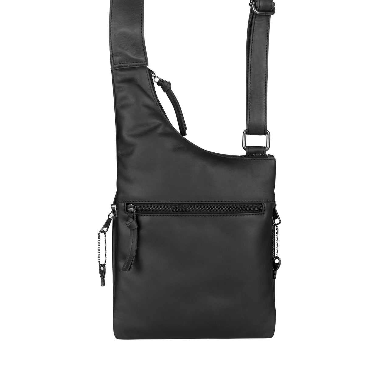 Concealed Carry Unisex Remi Leather Crossbody in Black – front view