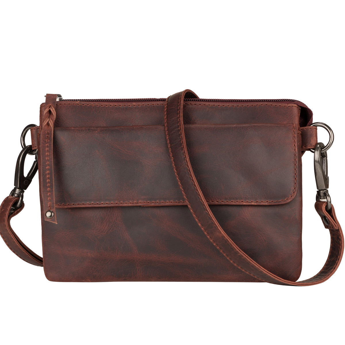 Premium Leather Concealed Carry Natasha Crossbody Bag in Mahogany – front view