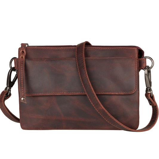 Premium Leather Concealed Carry Natasha Crossbody Bag in Mahogany – front view