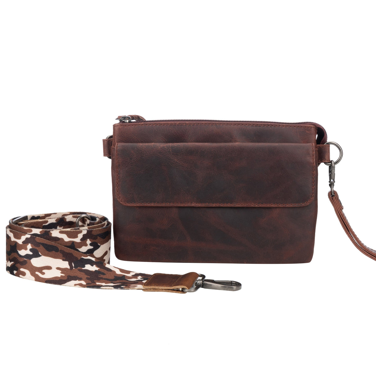 Premium Leather Concealed Carry Natasha Crossbody Bag in Mahogany – strap detail