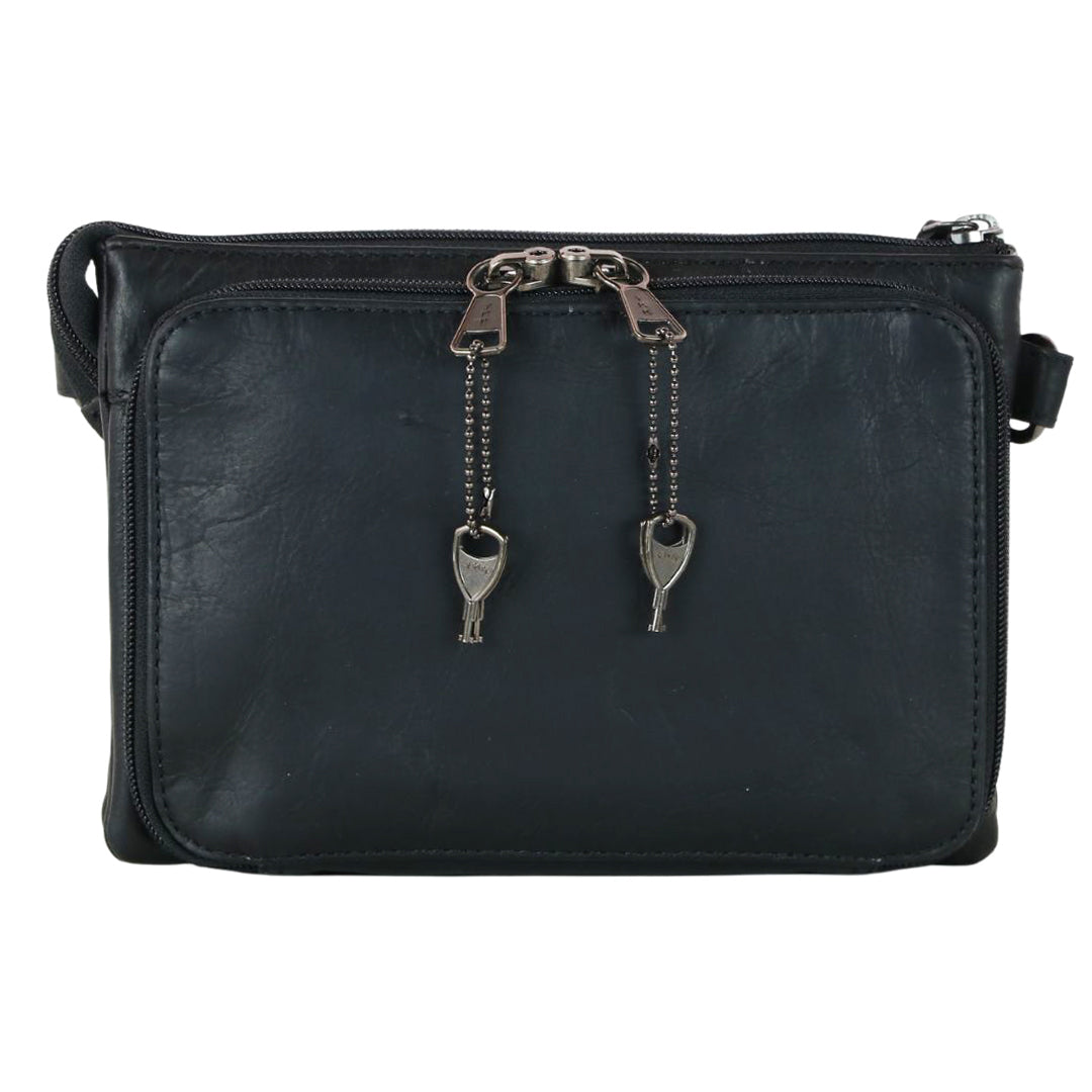 Premium Leather Concealed Carry Natasha Crossbody Bag in Black – back view