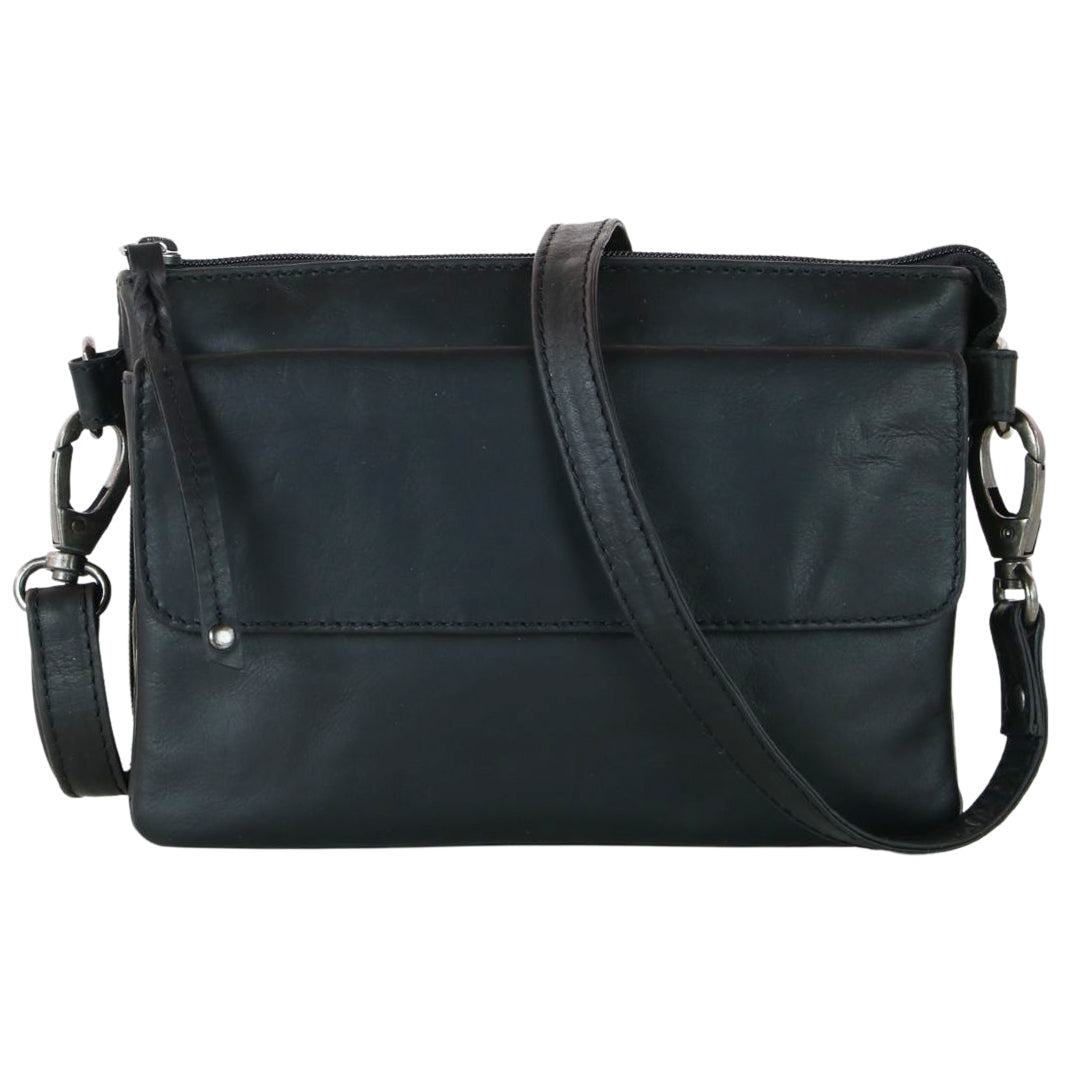 Premium Leather Concealed Carry Natasha Crossbody Bag in Black – front view