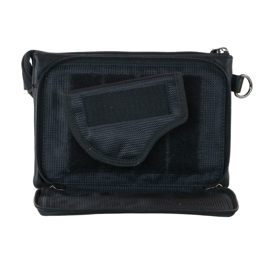 Premium Leather Concealed Carry Natasha Crossbody Bag in Black – holster compartment