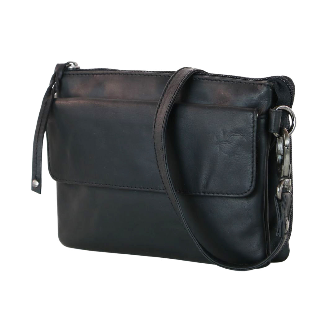 Premium Leather Concealed Carry Natasha Crossbody Bag in Black – side view