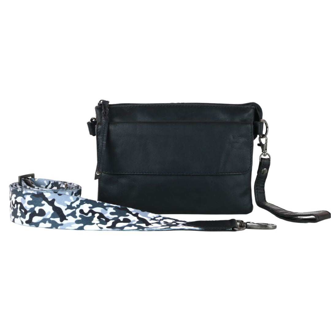 Premium Leather Concealed Carry Natasha Crossbody Bag in Black – strap detail