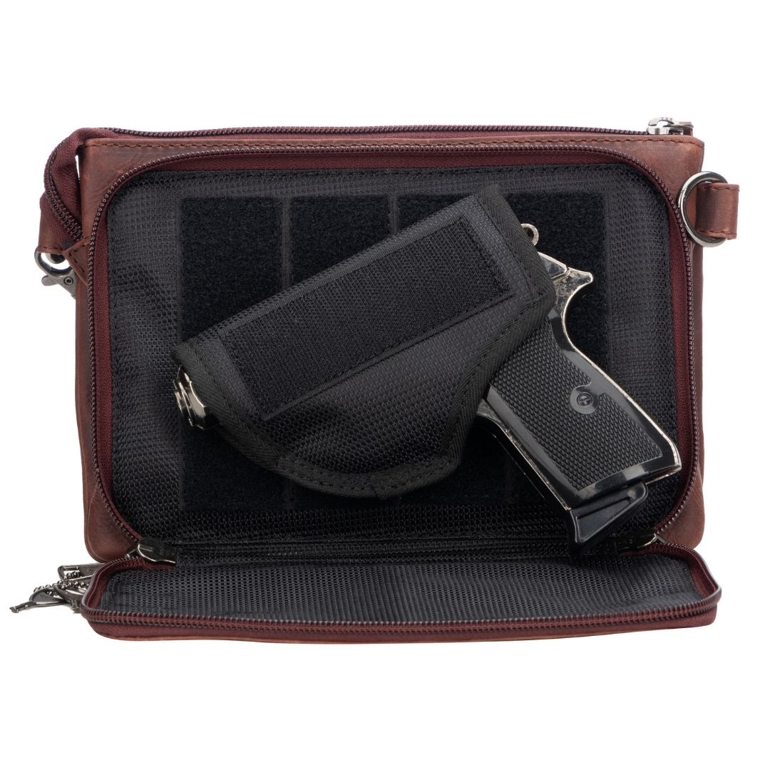 Premium Leather Concealed Carry Natasha Crossbody Bag in Mahogany – concealment pocket