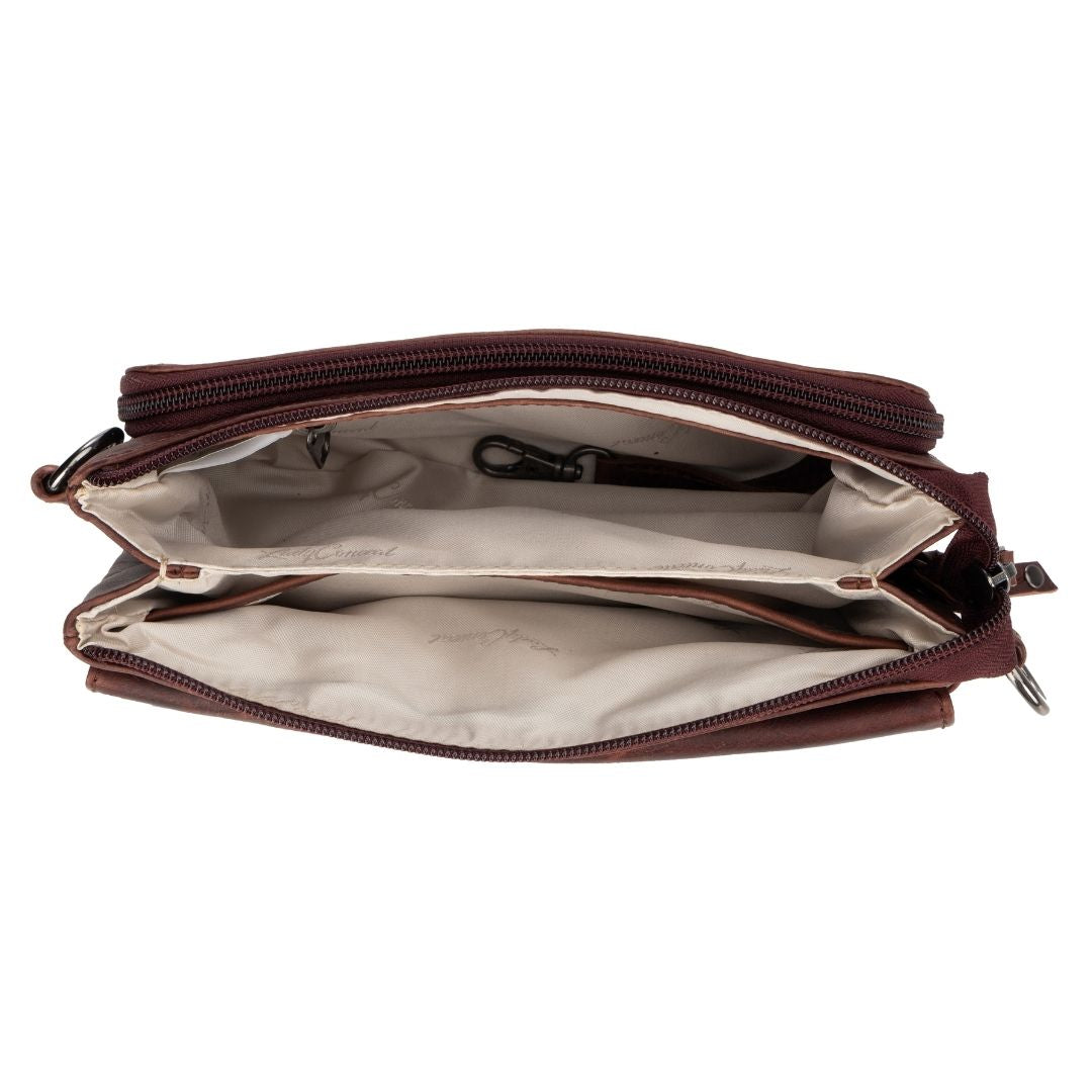 Premium Leather Concealed Carry Natasha Crossbody Bag in Mahogany – interior view