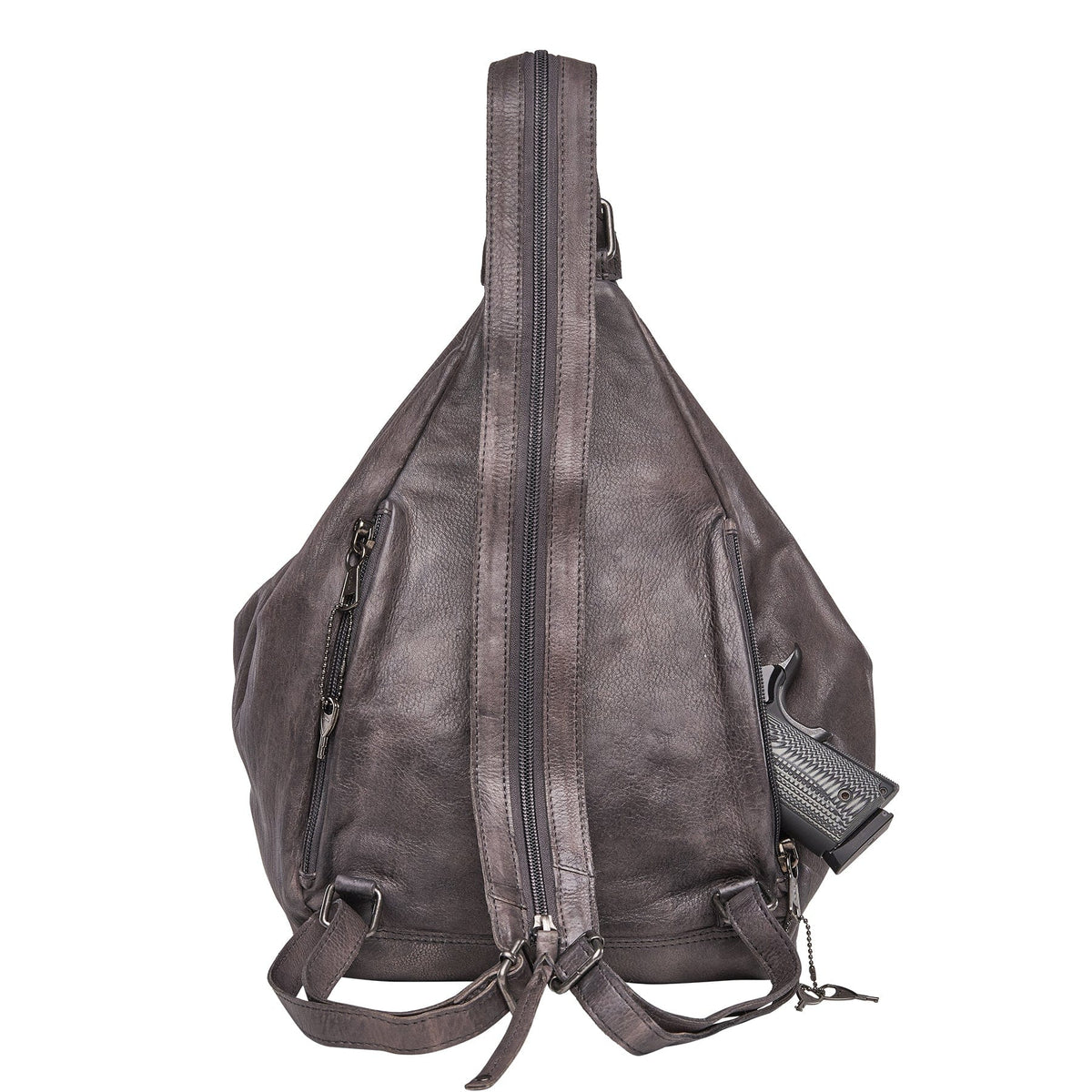 Concealed Carry Marley Backpack in Gray – shown with handgun