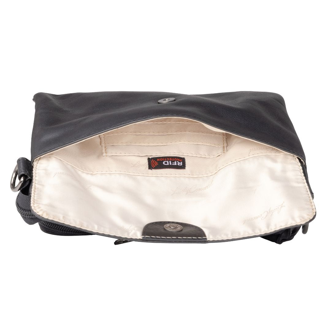 Premium Leather Concealed Carry Natasha Crossbody Bag in Black – interior view 3