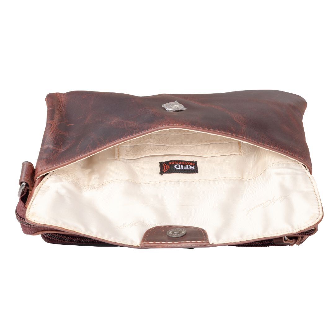 Premium Leather Concealed Carry Natasha Crossbody Bag in Mahogany – interior view 2