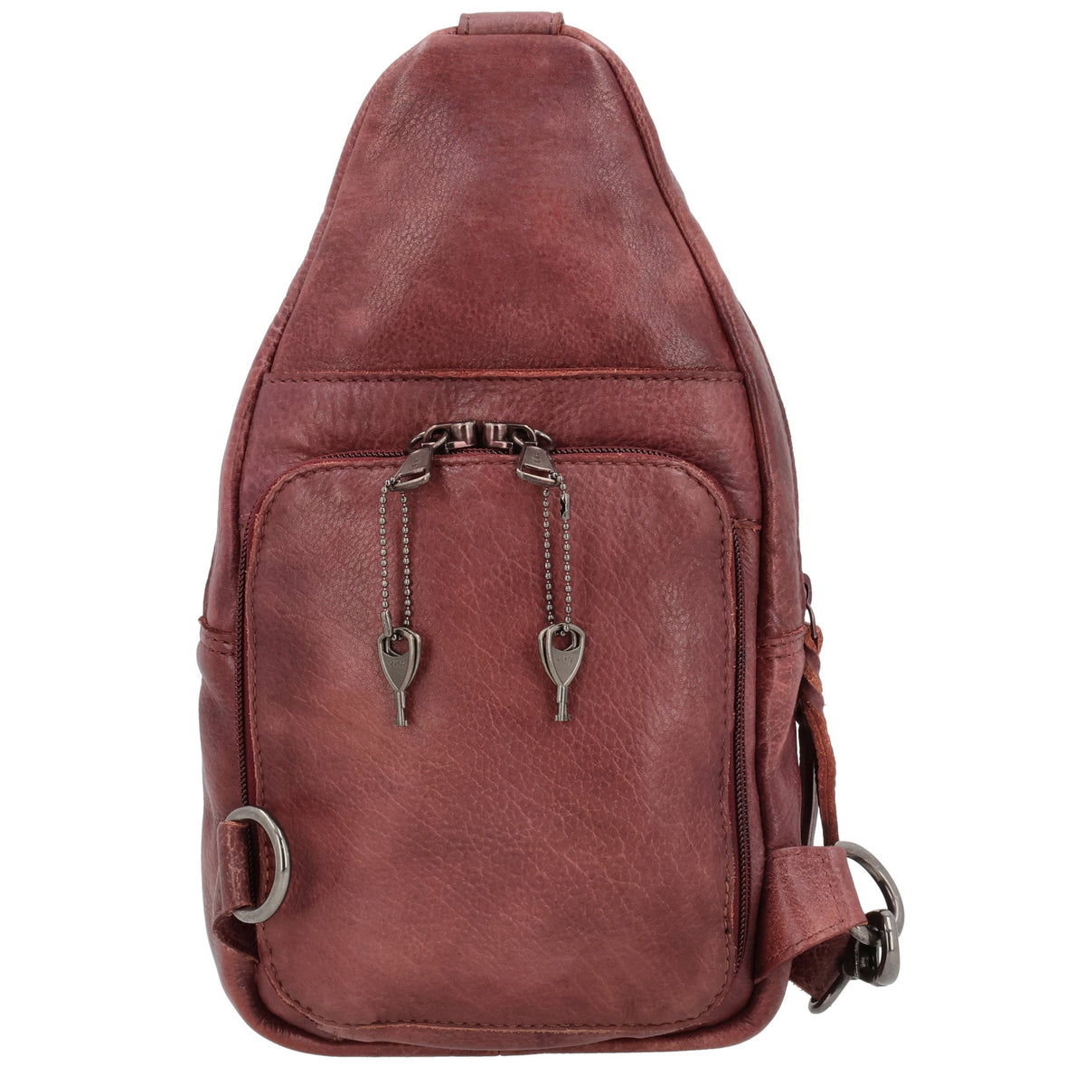 Concealed Carry Unisex Taylor Leather Sling Backpack in Dark Brown – shown with handgun 3