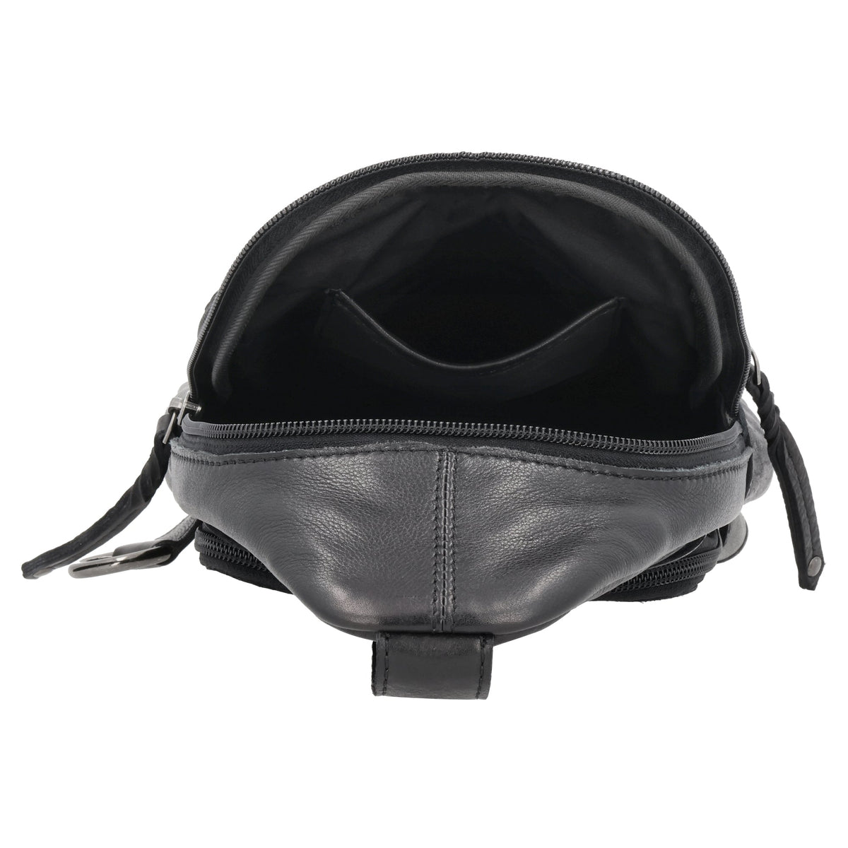 Concealed Carry Unisex Taylor Leather Sling Backpack in Black – interior view