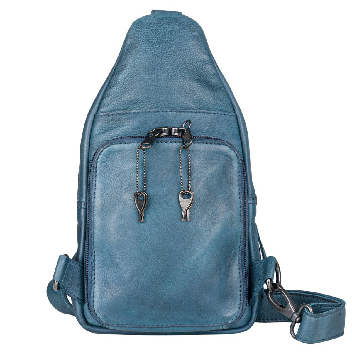 Concealed Carry Unisex Taylor Leather Sling Backpack in Blue – back view