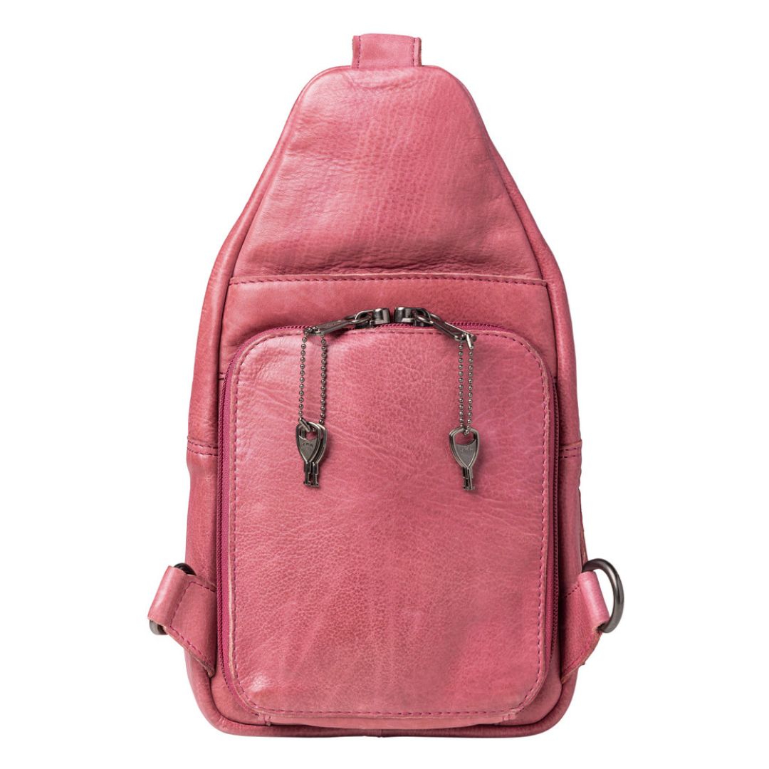 Concealed Carry Unisex Taylor Leather Sling Backpack in Plum – back view