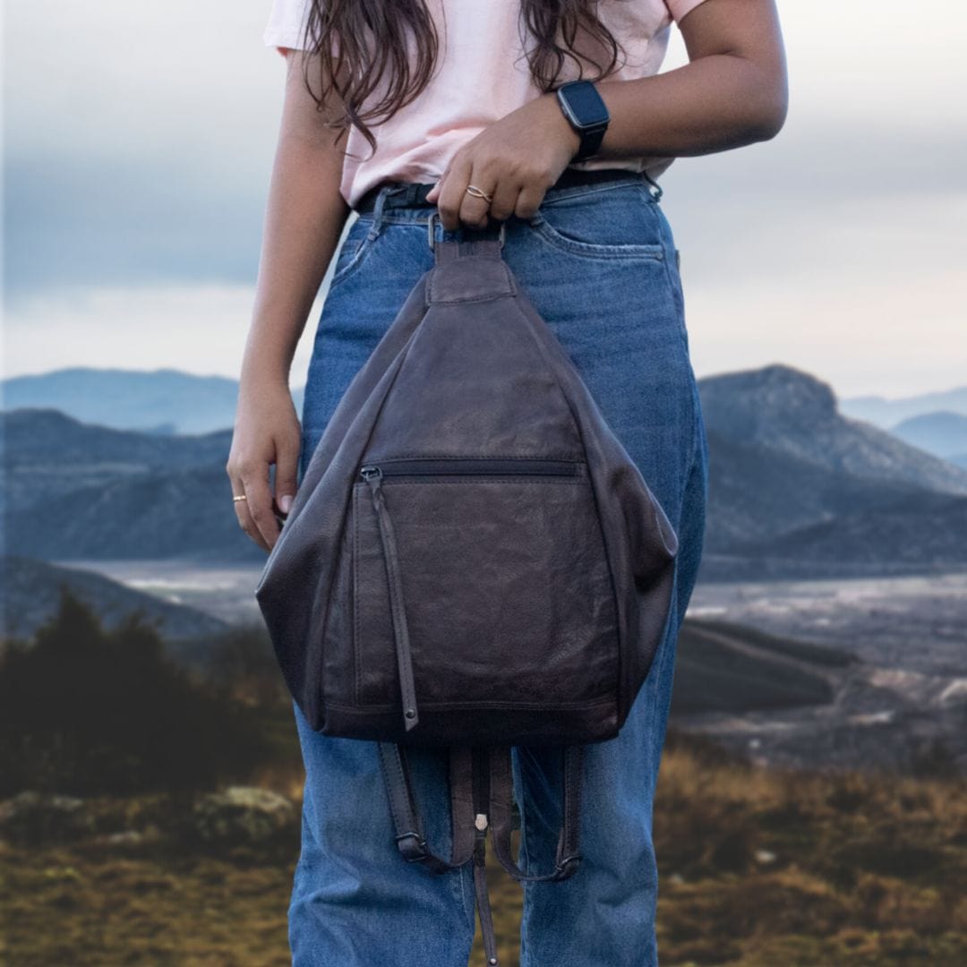 Concealed Carry Marley Backpack in Gray – worn by model 2