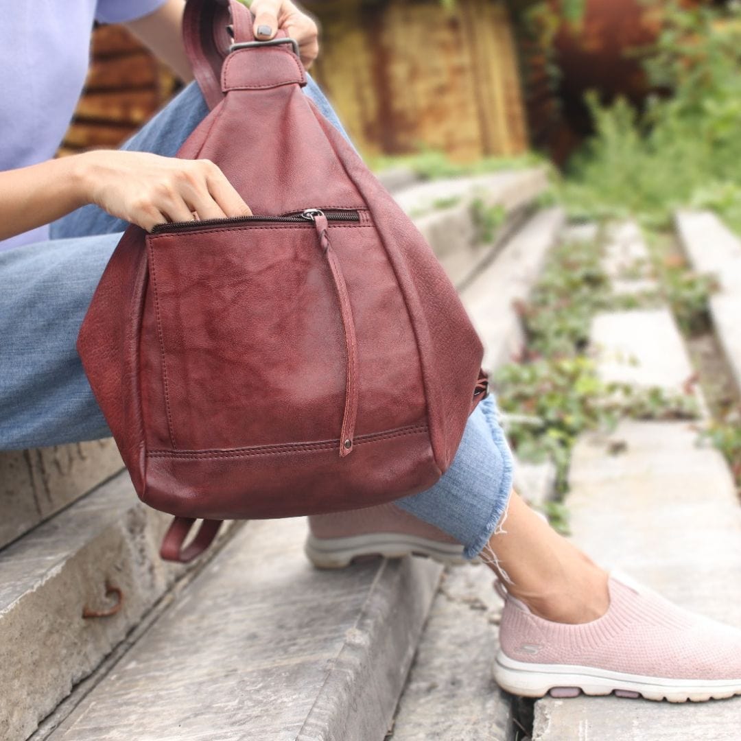 Concealed Carry Marley Backpack in Bordo – worn by model