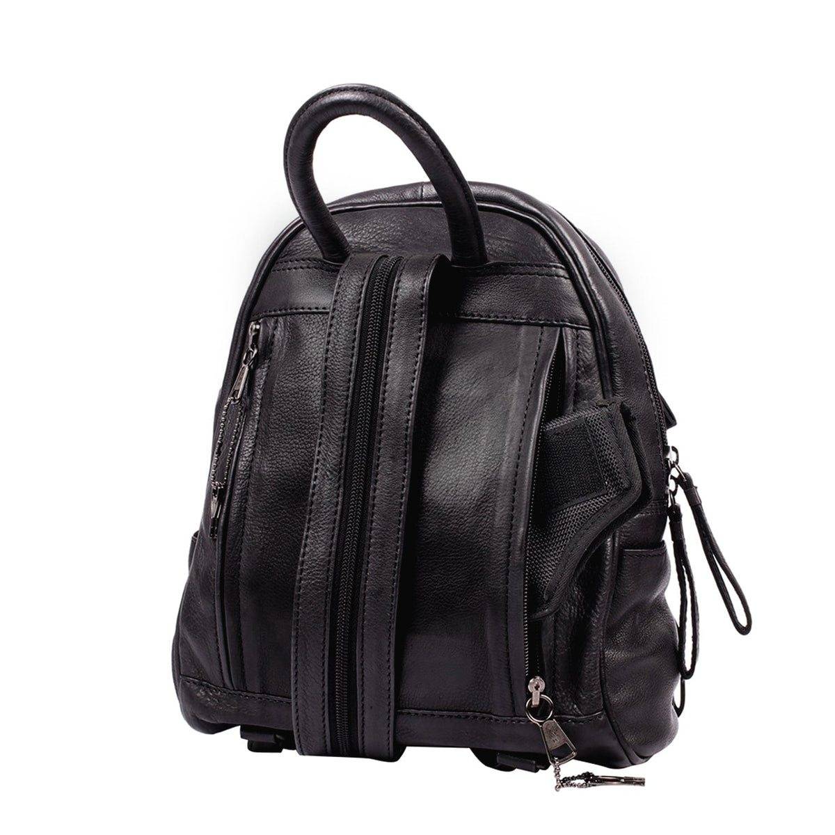 Concealed Carry RFID Daisy Leather Backpack in Black – concealment pocket 5