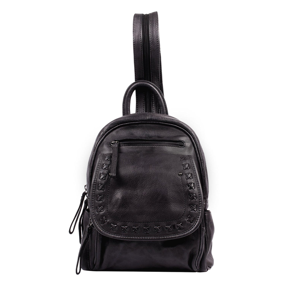 Concealed Carry RFID Daisy Leather Backpack in Black – concealment pocket 2