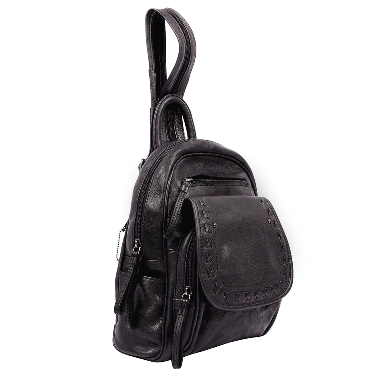 Concealed Carry RFID Daisy Leather Backpack in Black – concealment pocket 3