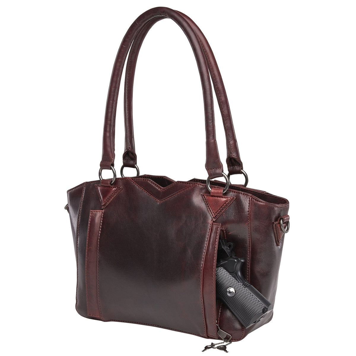 Concealed Carry Aubrey Leather Satchel – shown with handgun