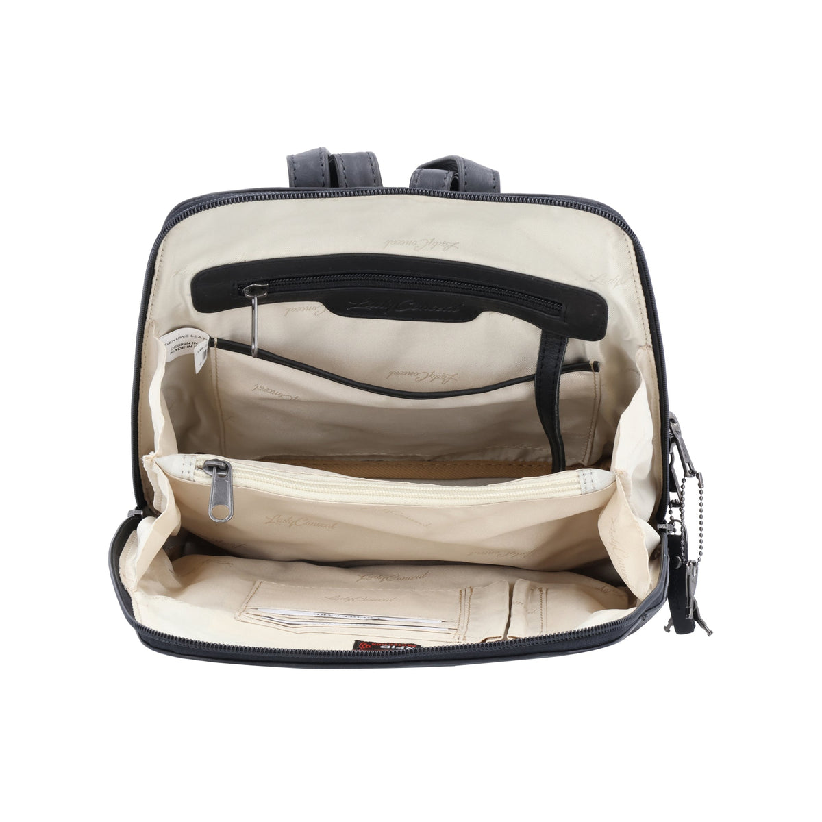 Concealed Carry Jayden Leather Backpack in Black – interior view