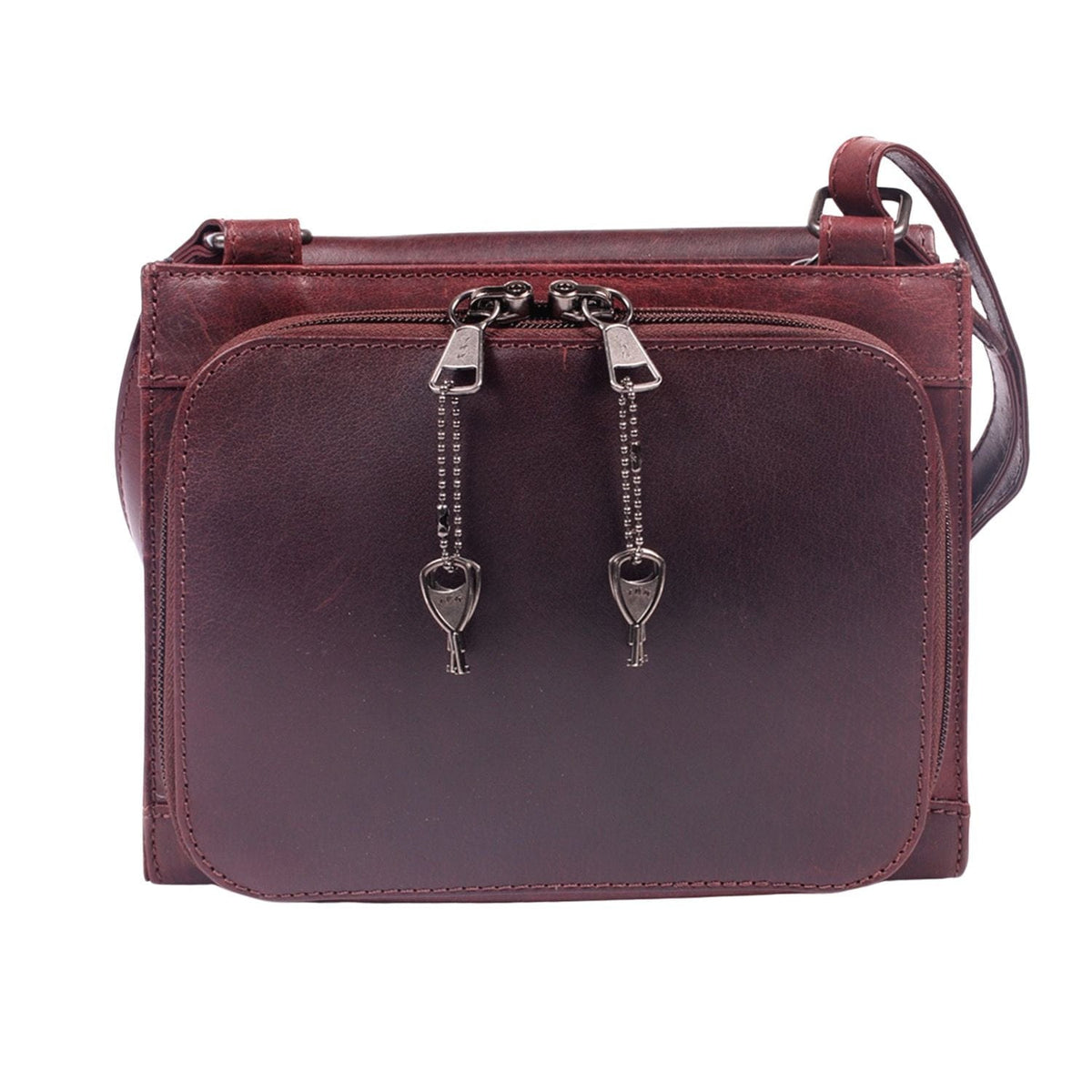 Concealed Carry Raelynn Buffalo Leather Crossbody RFID Organizer in Burgundy – back view