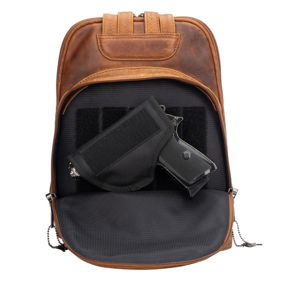 Concealed Carry Abby Leather Backpack – concealment pocket