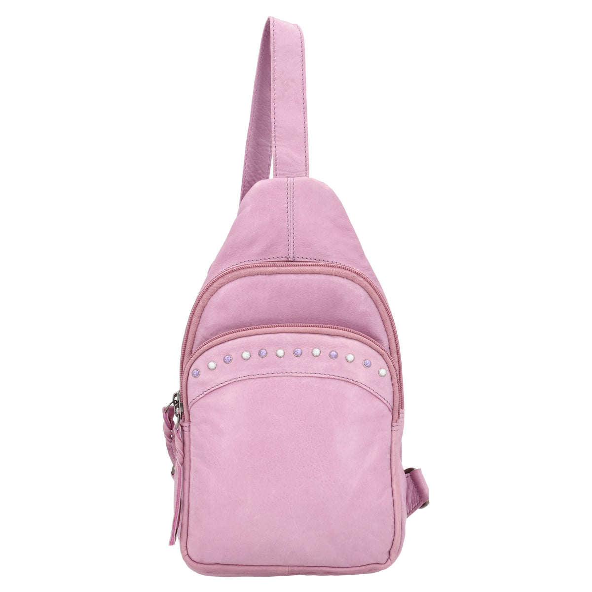 Concealed Carry Haven Sling Leather Backpack in Lilac – front view 2