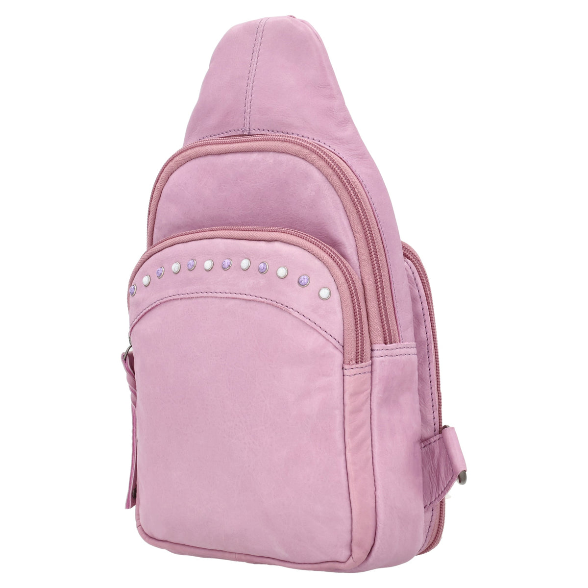 Concealed Carry Haven Sling Leather Backpack in Lilac – side view