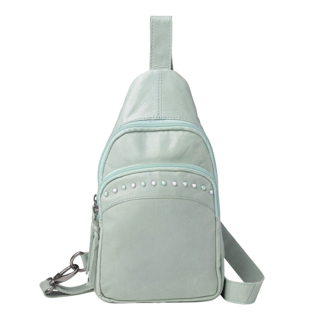 Concealed Carry Haven Sling Leather Backpack in Mint – additional view 1