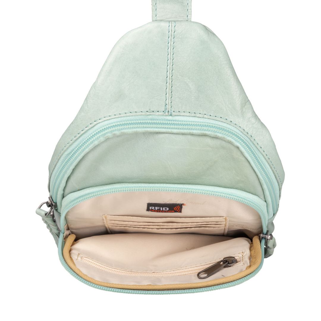 Concealed Carry Haven Sling Leather Backpack in Mint – interior view