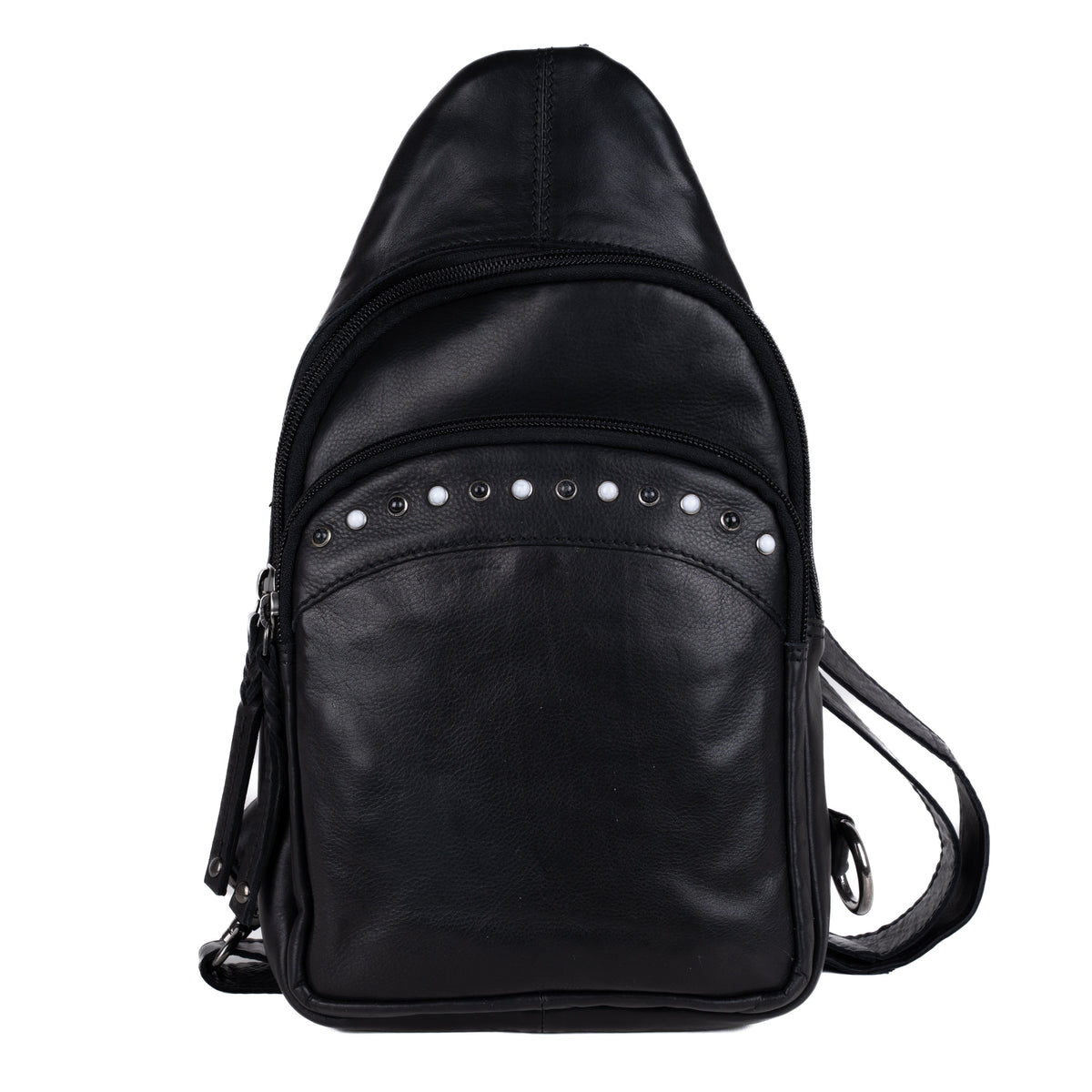 Concealed Carry Haven Sling Leather Backpack in Black – front view