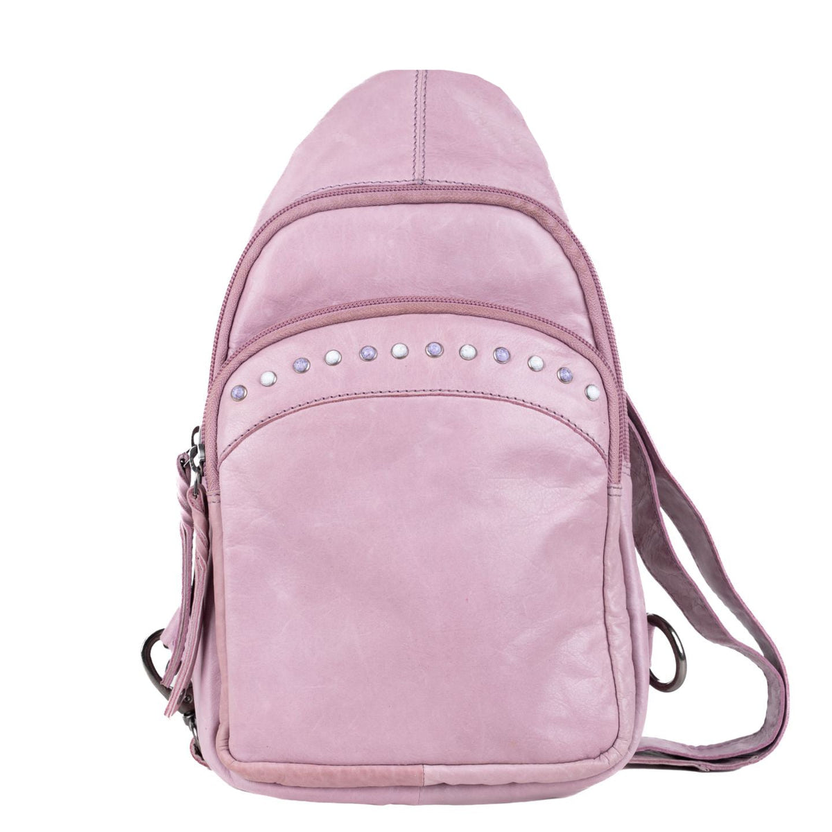 Concealed Carry Haven Sling Leather Backpack in Lilac – front view