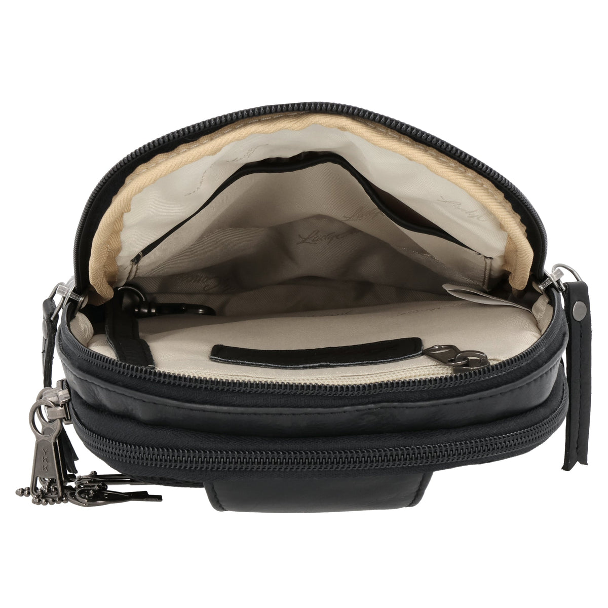 Concealed Carry Bristol Sling Leather Backpack in Black – interior view